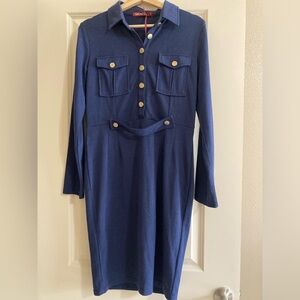 Miusol Navy Blue Long a sleeve Dress with Gold Button Accents Large